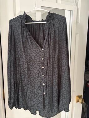 Show Me Your MuMu Black Leopard-Print Button Front Blouse